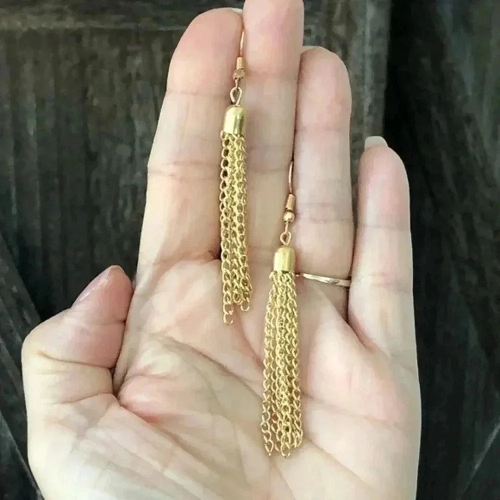 Gold Tone Tassel Drop Fringe Earrings NWT